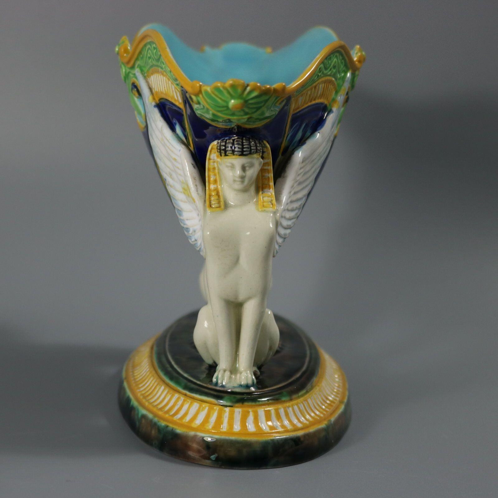 George Jones Majolica Egyptian-style Sphinx Bowl In Good Condition For Sale In Chelmsford, Essex