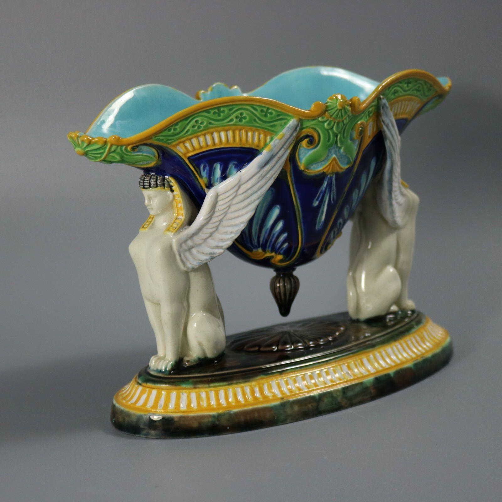 Late 19th Century George Jones Majolica Egyptian-style Sphinx Bowl For Sale