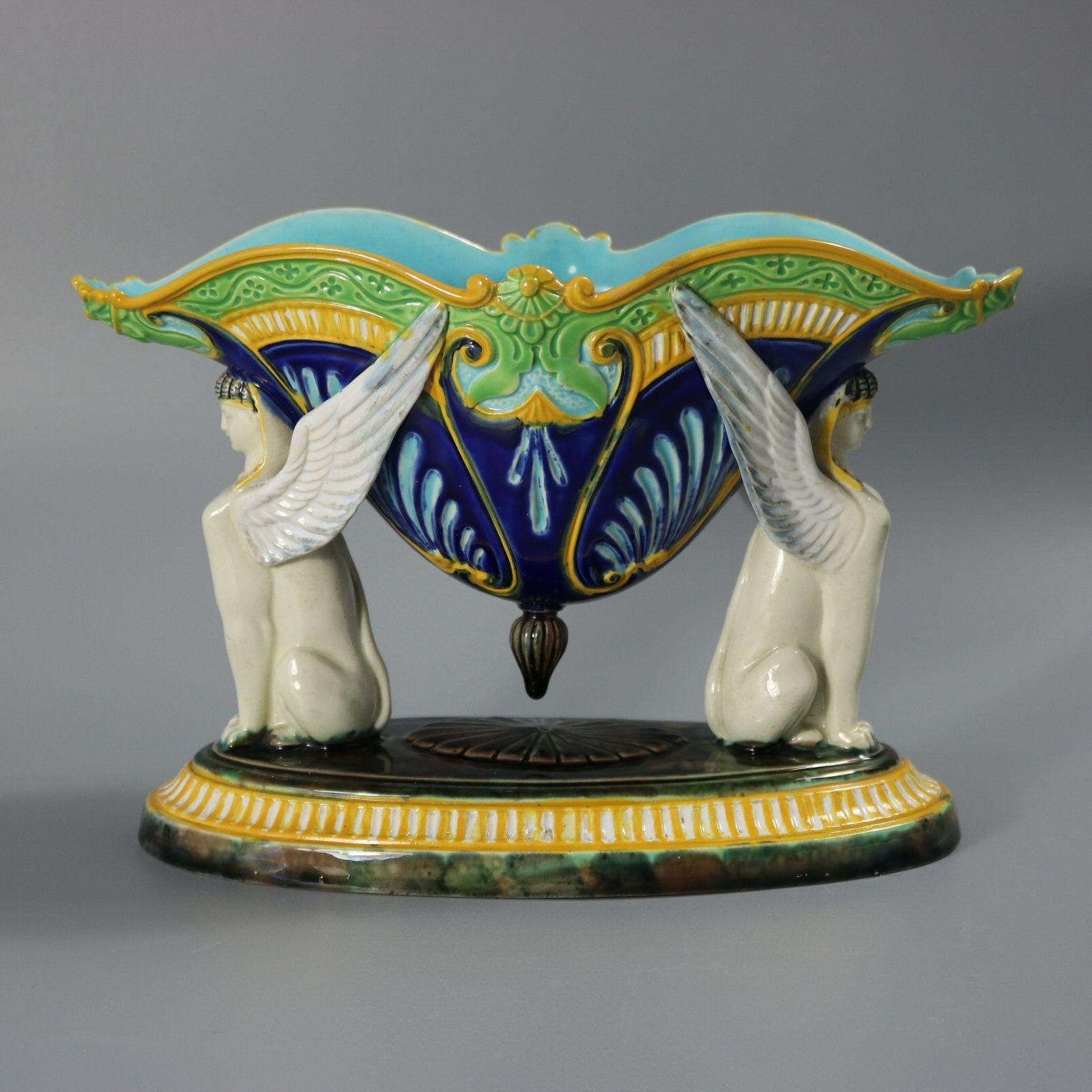 George Jones Majolica Egyptian-style Sphinx Bowl For Sale 1