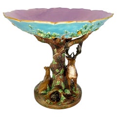 George Jones Majolica 'Europe' Centerpiece, Stag, Doe and Rabbit, English, 1872