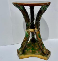 George Jones Majolica Faux Bois Drinks Table or Garden Seat, England Circa 1878