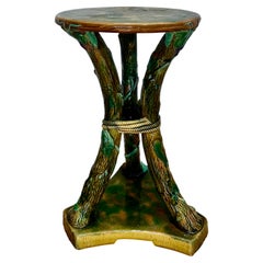 George Jones Majolica Faux Bois Drinks Table or Garden Seat, England Circa 1878