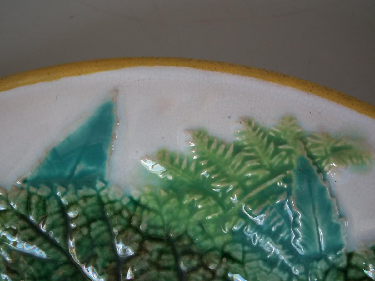 Glazed George Jones Majolica Fern and Leaf Plate