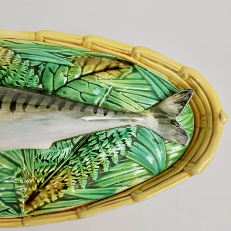 Late 19th Century George Jones Majolica Fish Tureen, Mackerel, Victorian ca 1875 For Sale