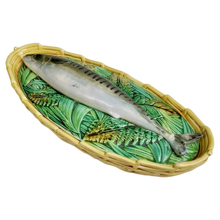 George Jones Majolica Fish Tureen, Mackerel, Victorian ca 1875 For Sale