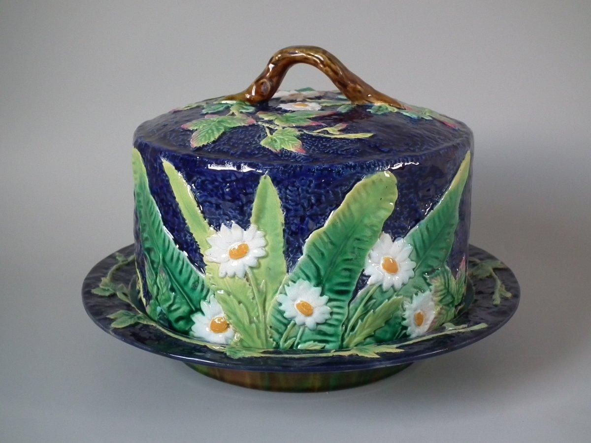 George Jones Majolica Floral Cheese Dome and Stand 2