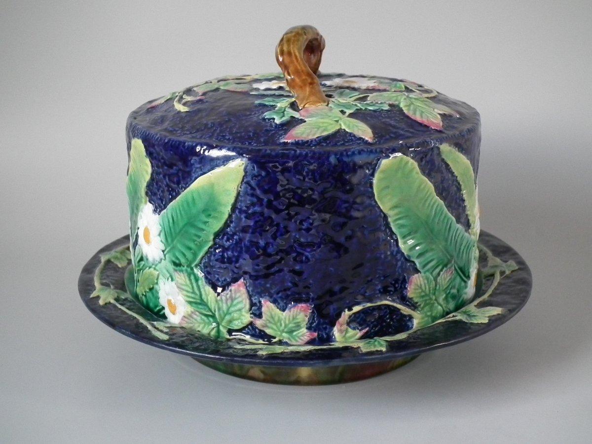 George Jones Majolica Floral Cheese Dome and Stand 3