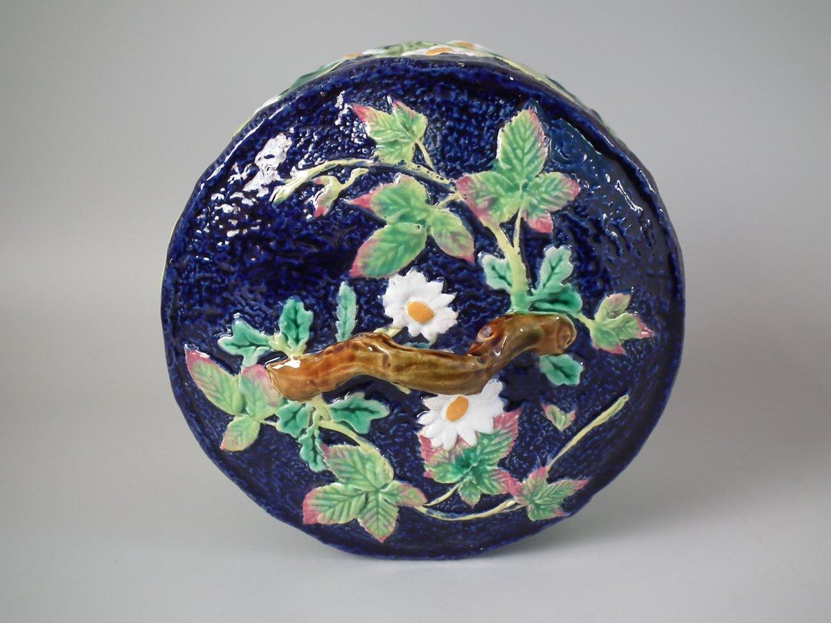 George Jones Majolica Floral Cheese Dome and Stand 8
