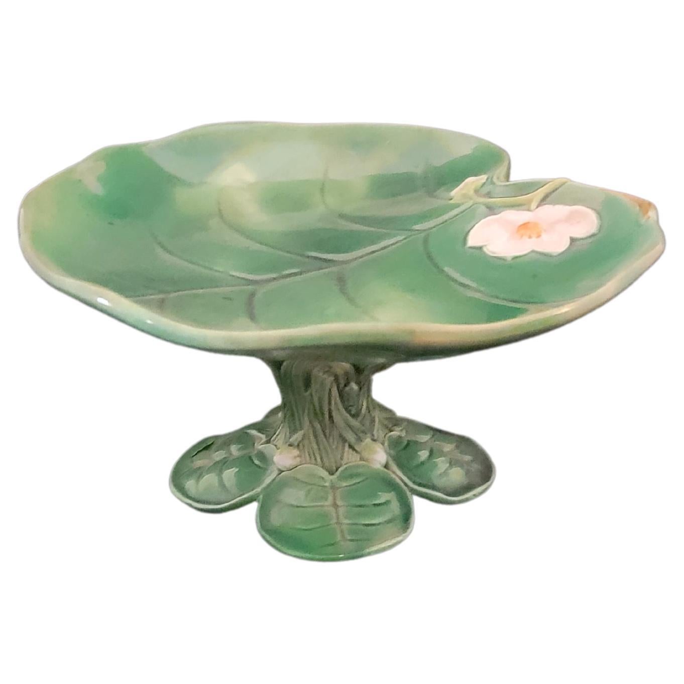 George Jones Majolica Footed Lily Pad Dish For Sale