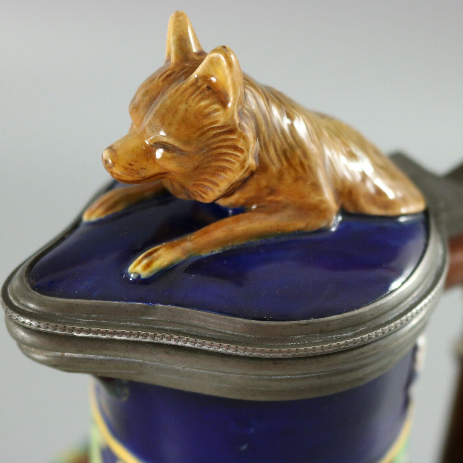 George Jones Majolica Fox and Dog Lidded Jug/Pitcher For Sale 10