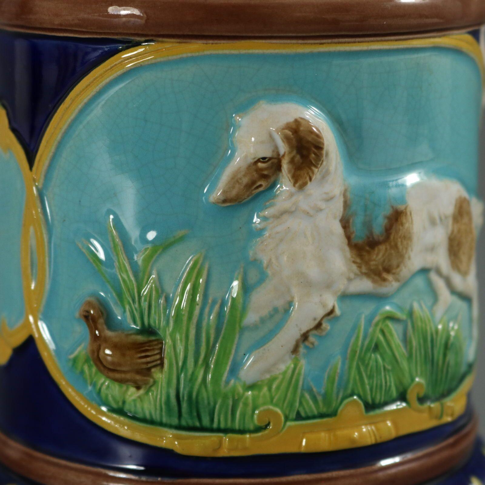 George Jones Majolica Fox and Dog Lidded Jug/Pitcher For Sale 2