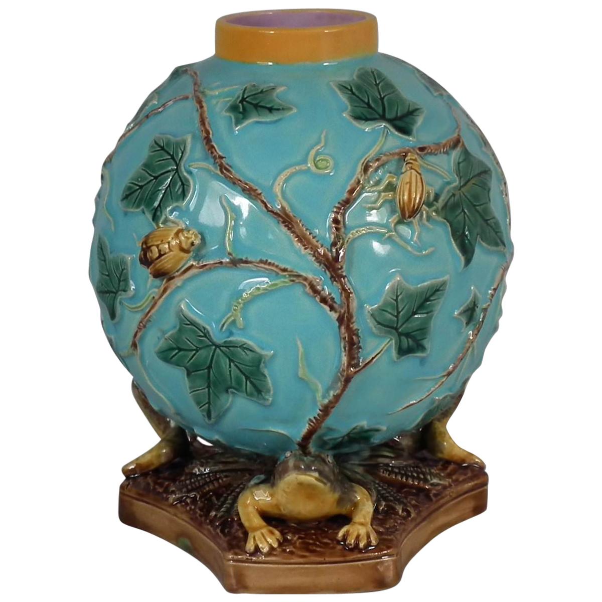 George Jones Majolica Frog and Insect Vase