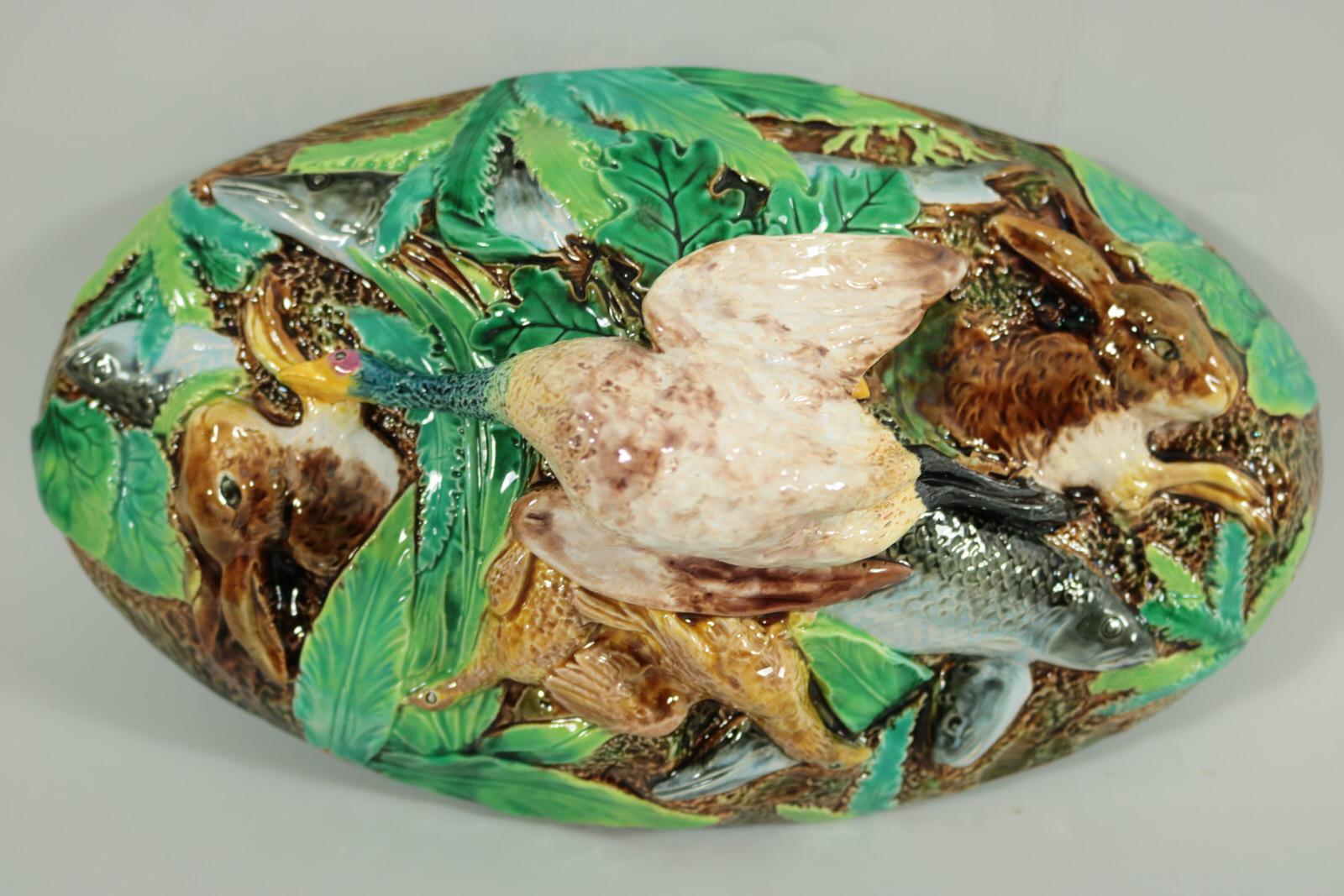 George Jones Majolica Goose and Fish Game Dish 2