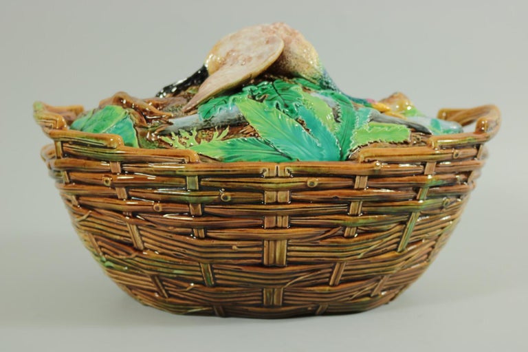 19th Century George Jones Majolica Goose and Fish Game Dish For Sale
