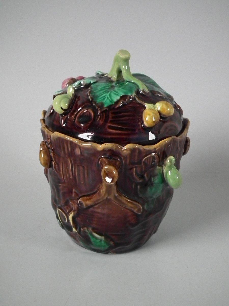 George Jones Majolica Insect Pot and Cover For Sale 8