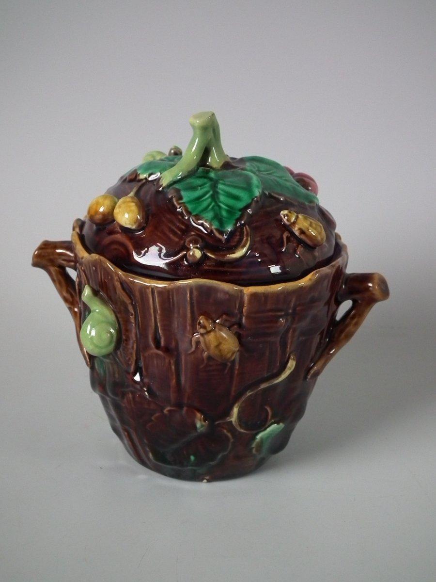 George Jones Majolica Insect Pot and Cover For Sale 9