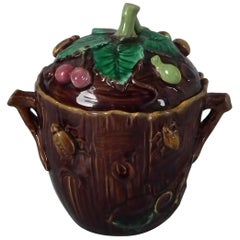 George Jones Majolica Insect Pot and Cover