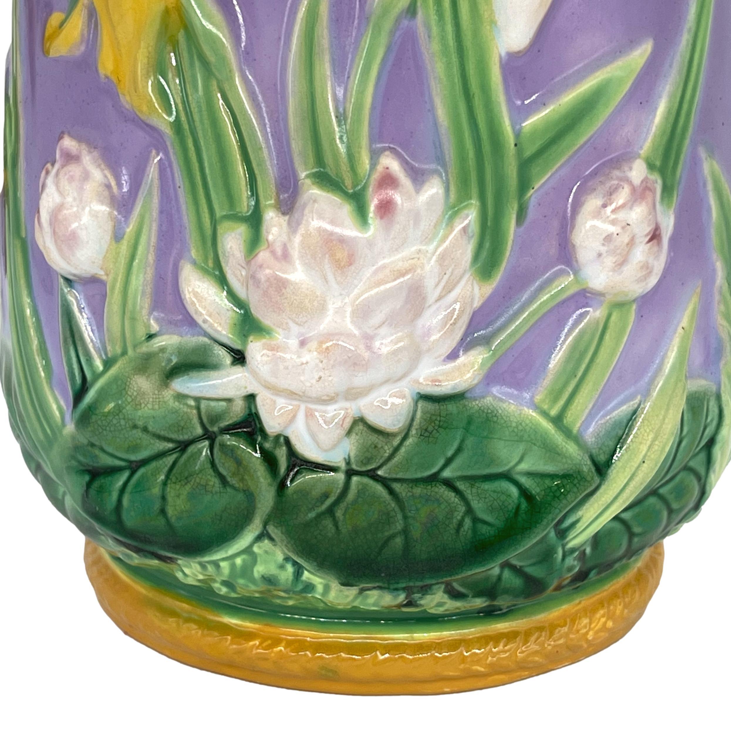 George Jones Majolica Iris & Water Lily Pitcher, True Lavendar Ground, ca. 1875 3