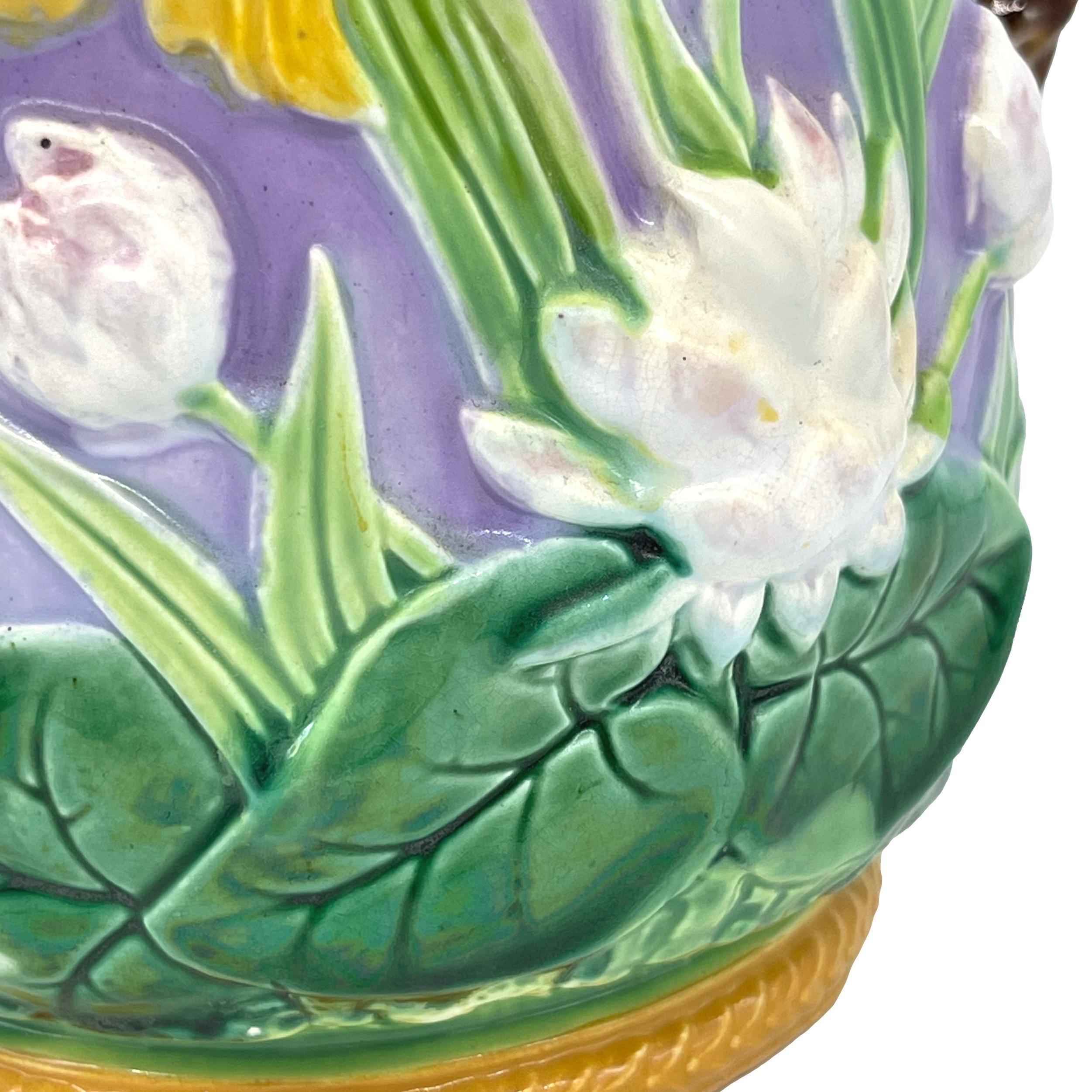 George Jones Majolica Iris & Water Lily Pitcher, True Lavendar Ground, ca. 1875 5