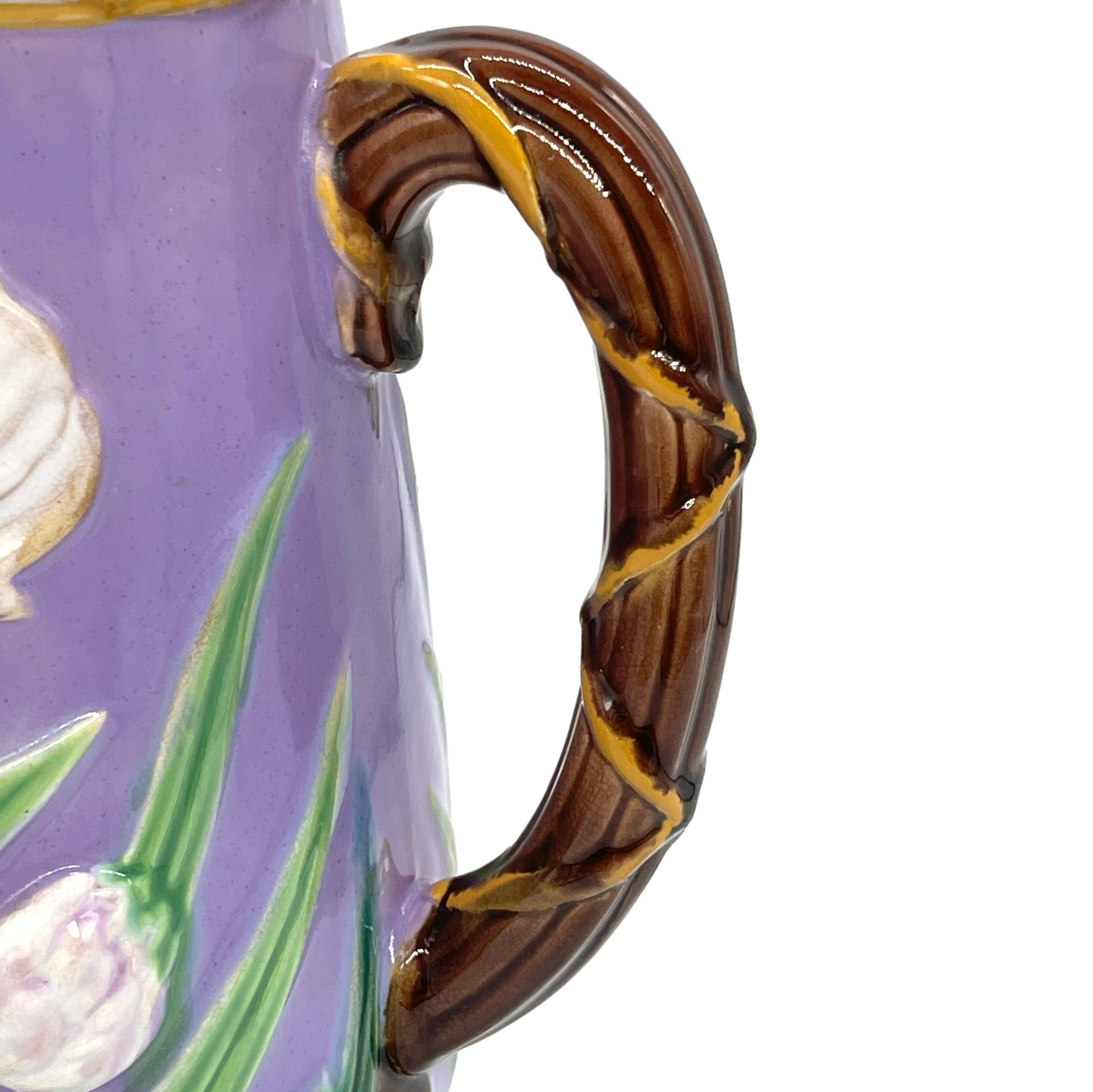 George Jones Majolica Iris & Water Lily Pitcher, True Lavendar Ground, ca. 1875 6