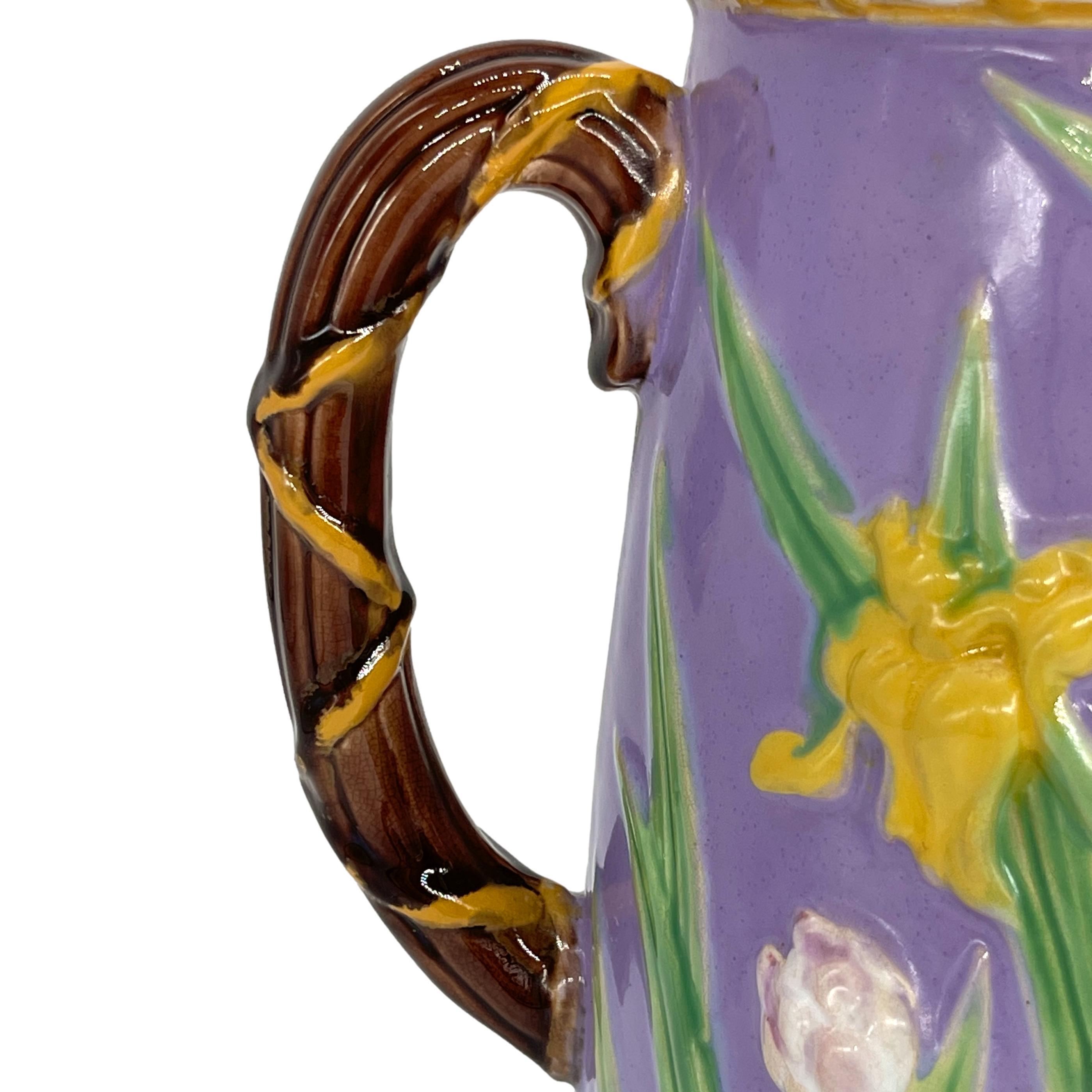 George Jones Majolica Iris & Water Lily Pitcher, True Lavendar Ground, ca. 1875 2