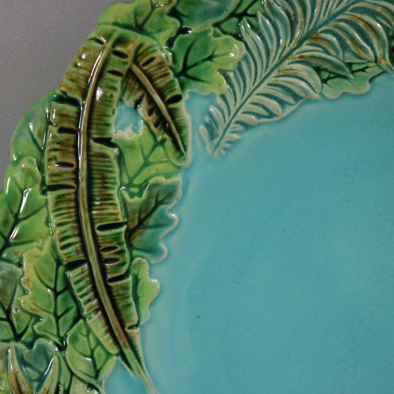 Victorian George Jones Majolica Jungle Leaves Plate