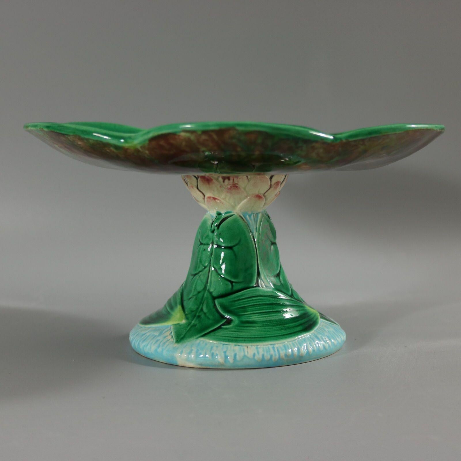 Late 19th Century George Jones Majolica Lily Compote For Sale