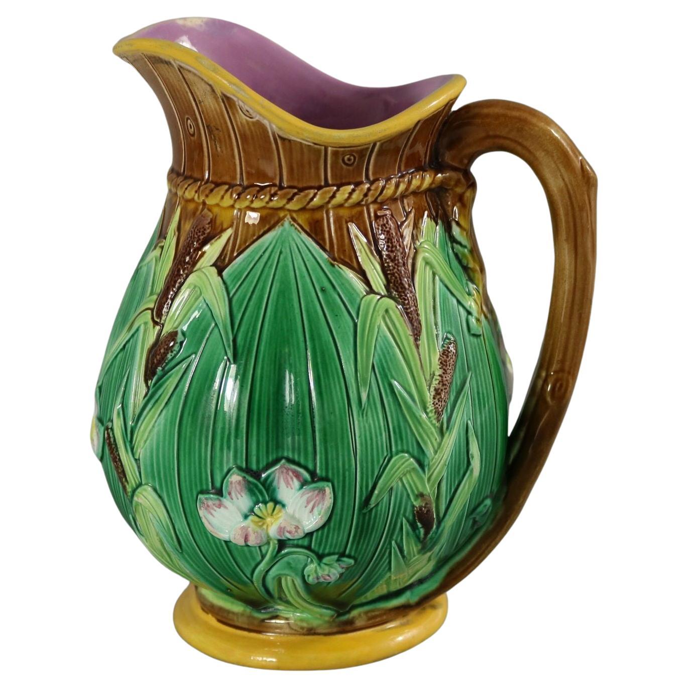 George Jones Majolica Lily on Barrel Jug