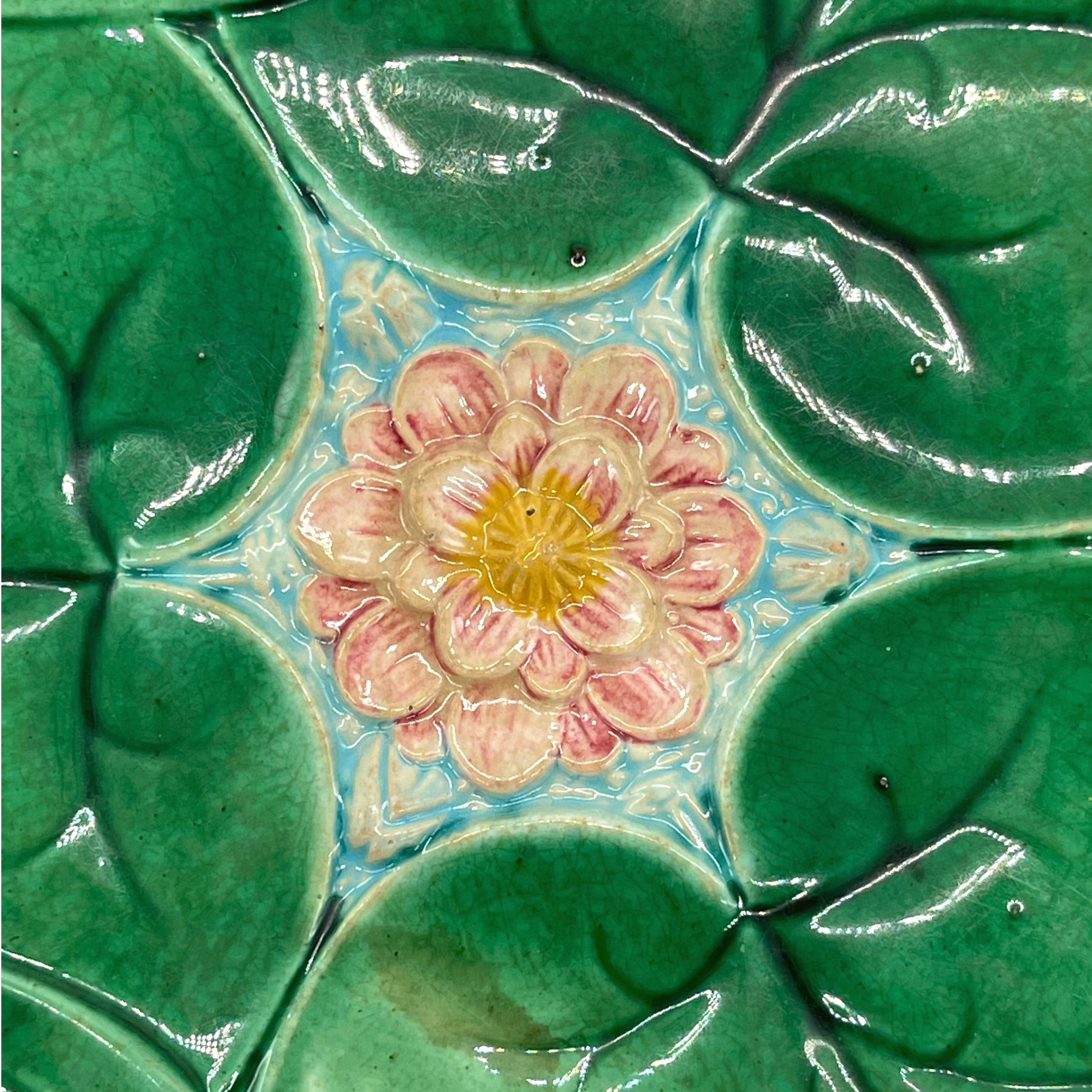 Molded George Jones Majolica 'Lotus' Flower Plate, English, ca. 1869 For Sale