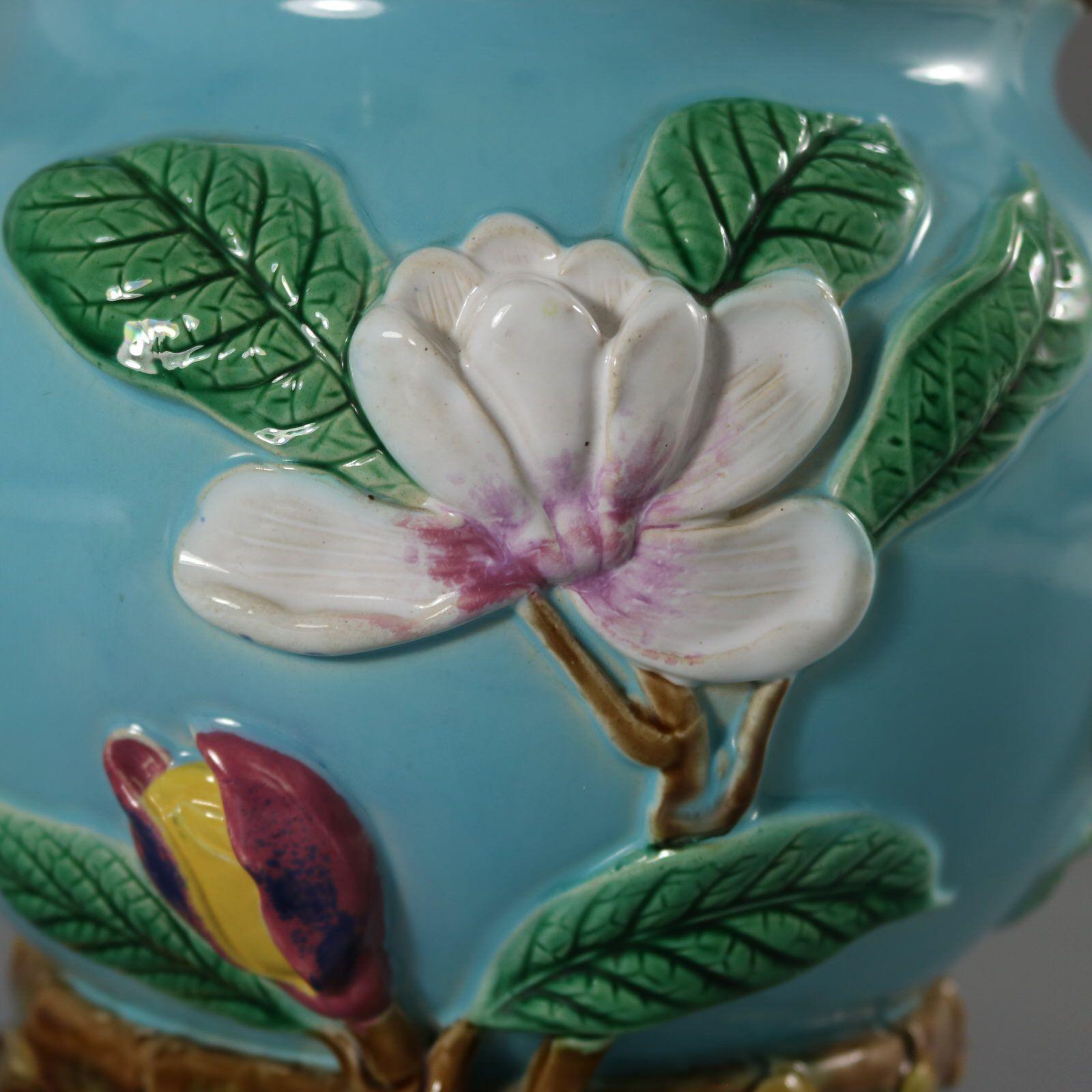 George Jones Majolica Magnolia Cache Pot For Sale 4