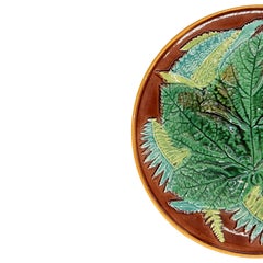 George Jones Majolica Maple Leaf and Ferns Plate on a Brown Ground, ca. 1870