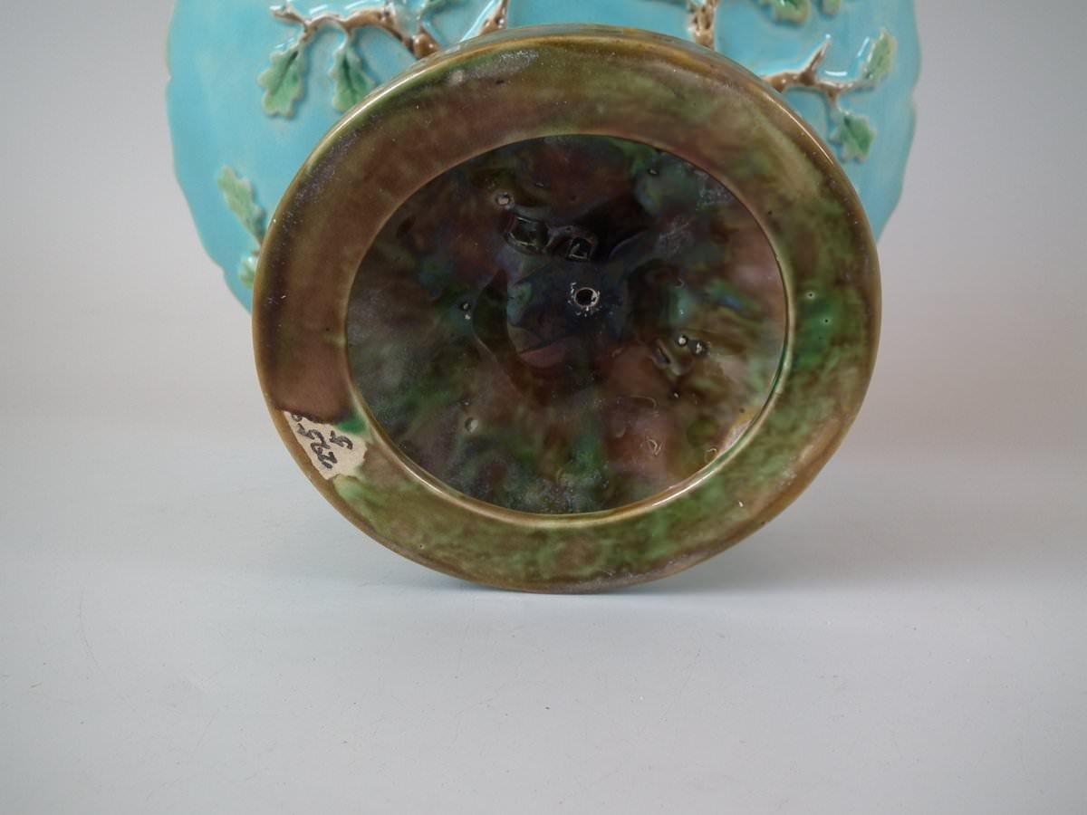 Glazed George Jones Majolica Oak Tree Compote