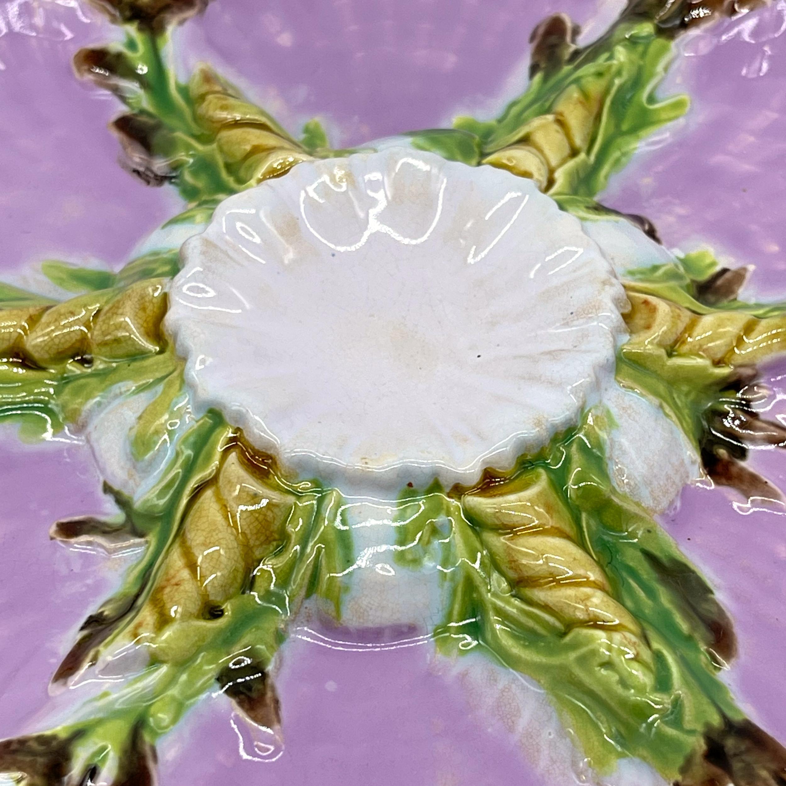 Molded George Jones Majolica Oyster Plate, Glazed in Lilac Pink, English, Dated 1880