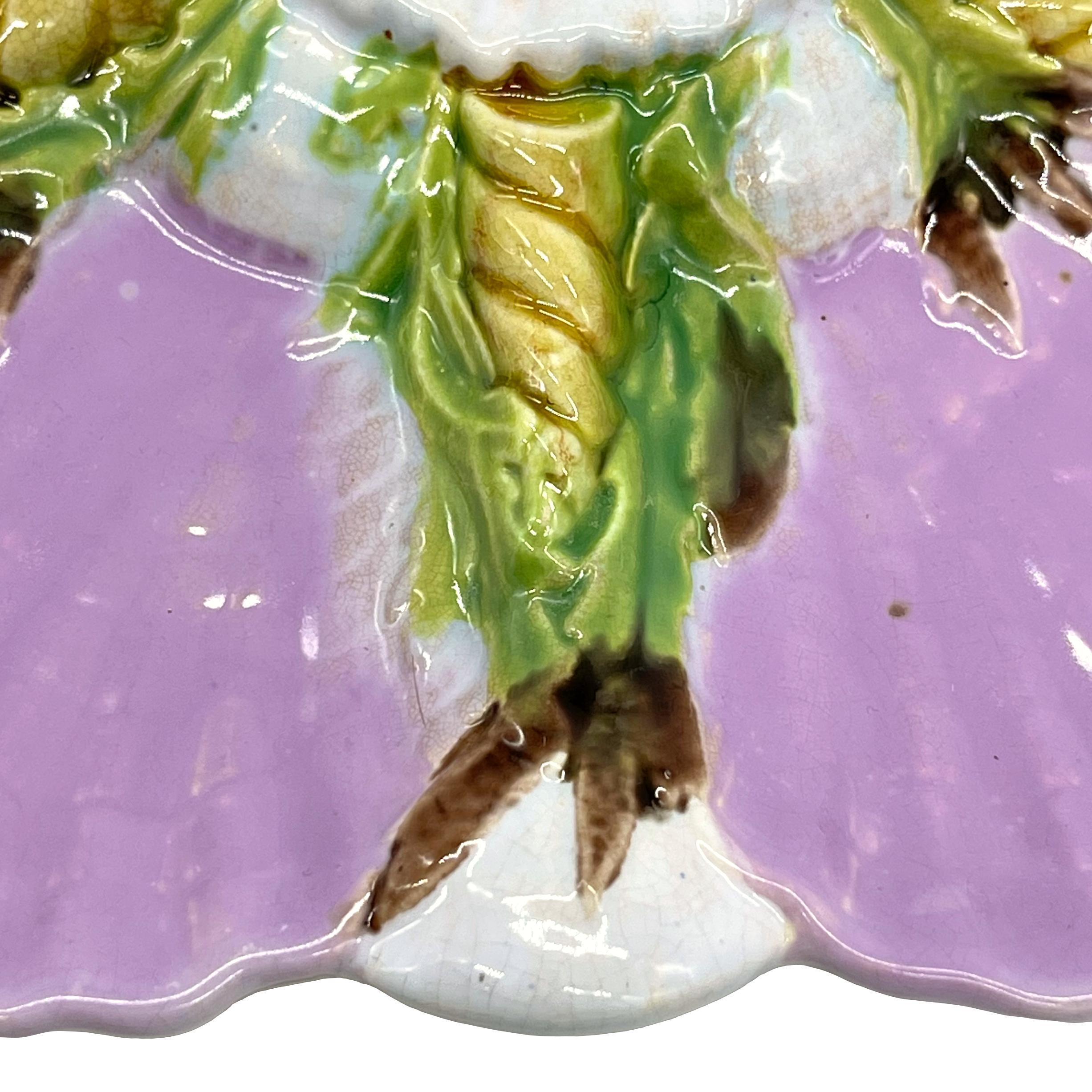 George Jones Majolica Oyster Plate, Glazed in Lilac Pink, English, Dated 1880 In Good Condition In Banner Elk, NC