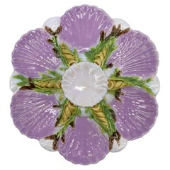 George Jones Majolica Oyster Plate, Glazed in Lilac Pink, English, Dated 1880