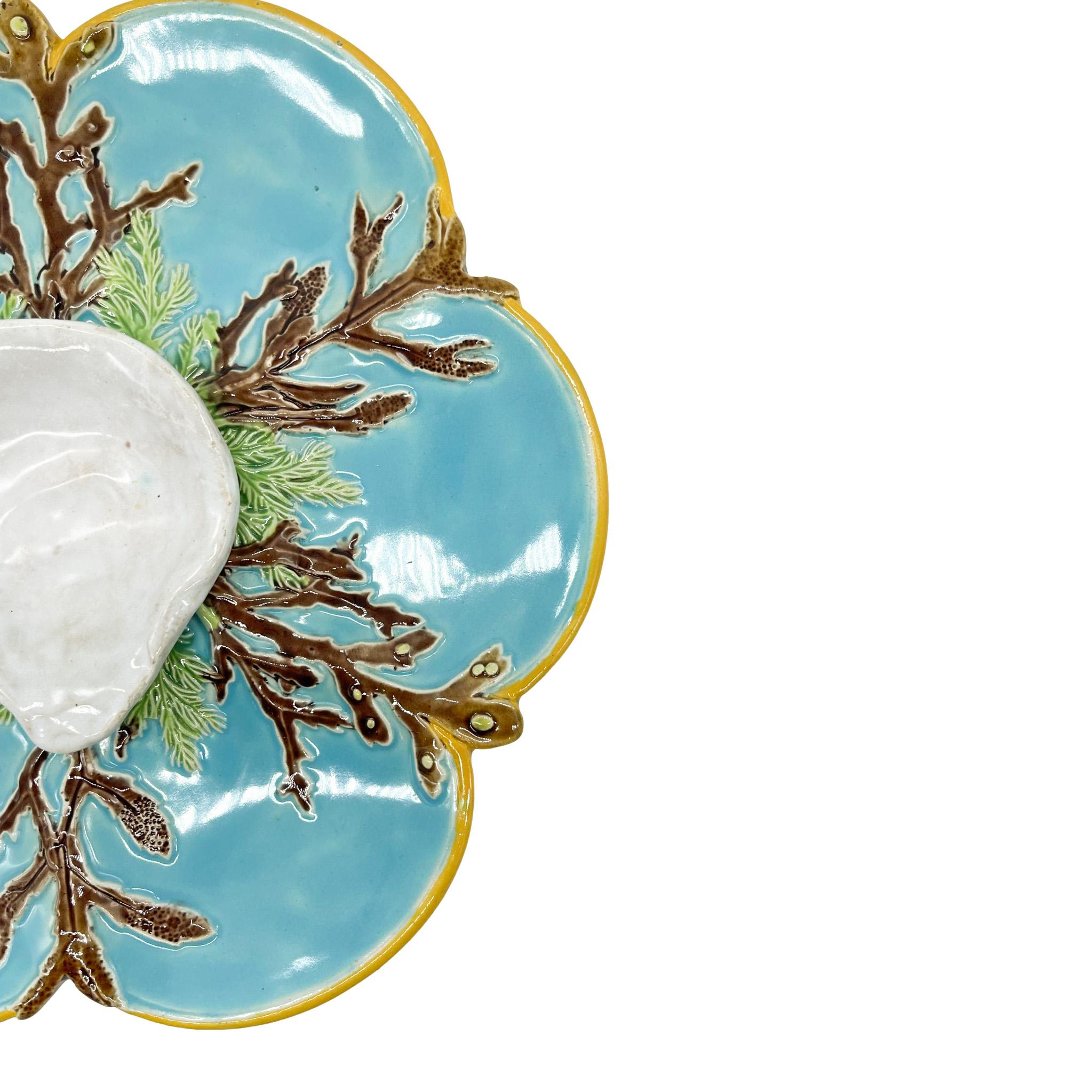 Victorian George Jones Majolica Oyster Plate on a Turquoise Ground, English, ca, 1874