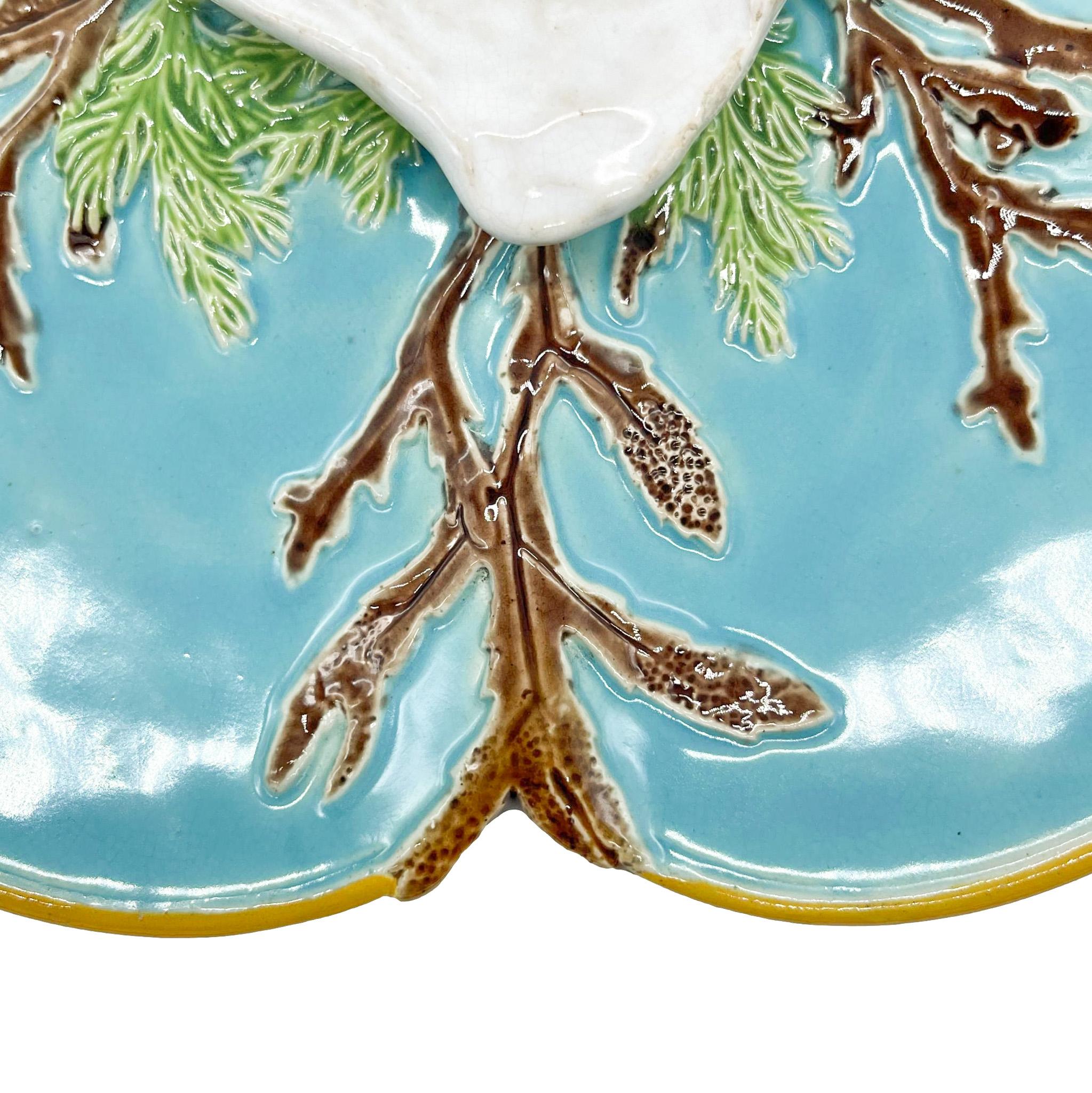 Molded George Jones Majolica Oyster Plate on a Turquoise Ground, English, ca, 1874