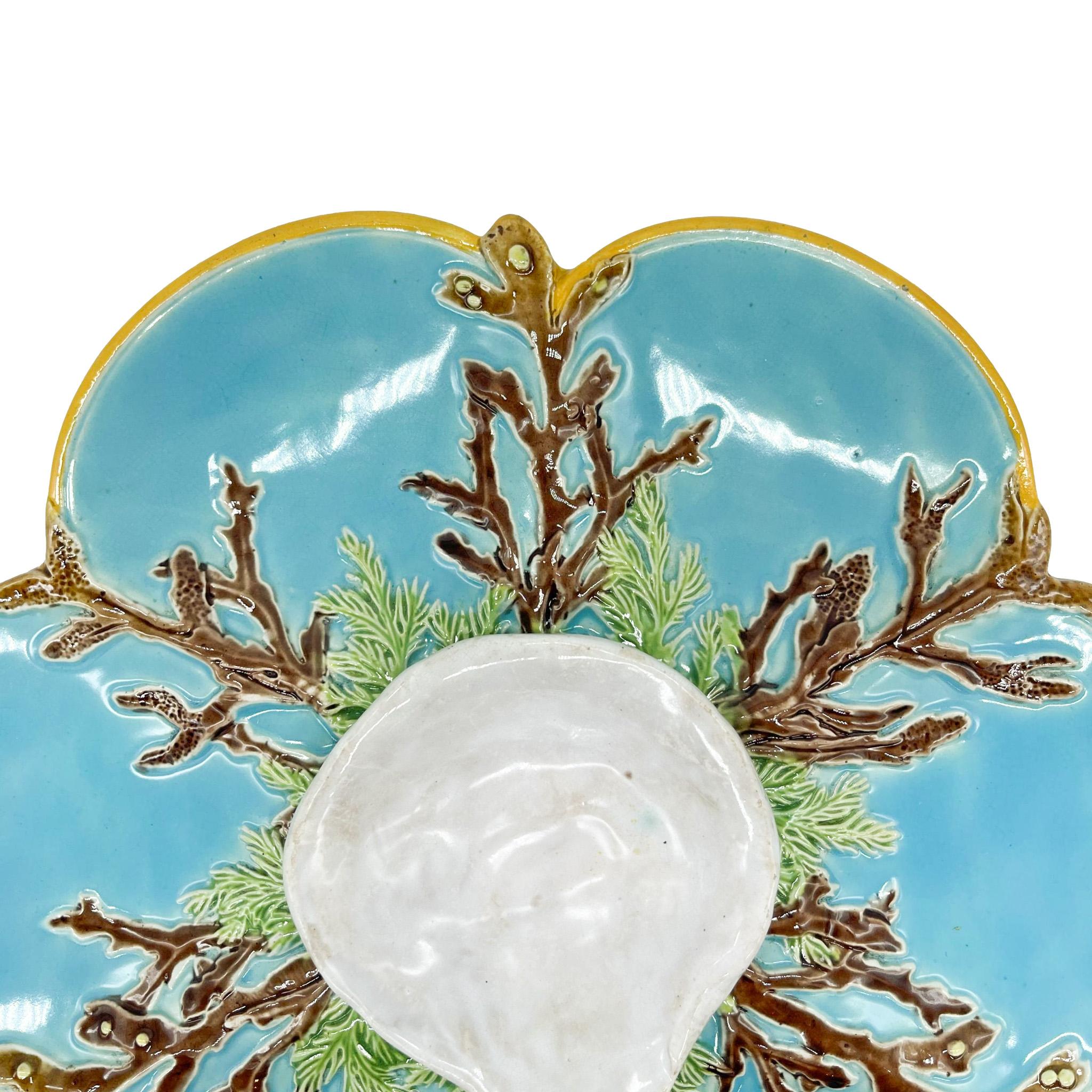 George Jones Majolica Oyster Plate on a Turquoise Ground, English, ca, 1874 1
