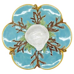 Antique George Jones Majolica Oyster Plate on a Turquoise Ground, English, ca, 1874