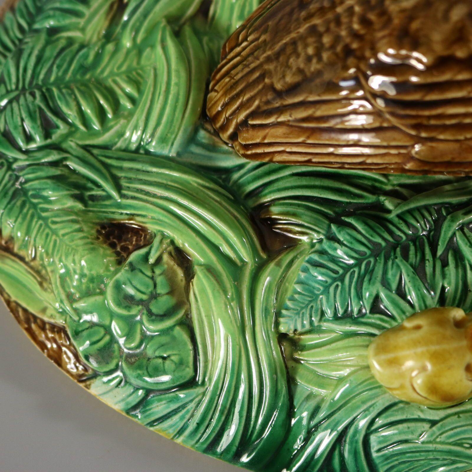 George Jones Majolica Partridge and Chicks Game Pie Dish 14