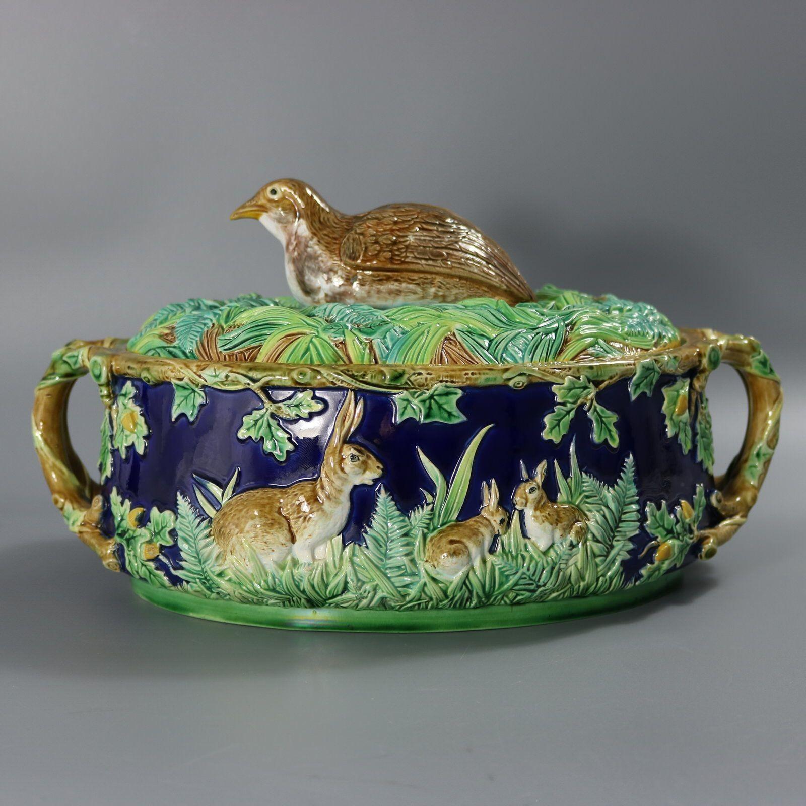 Late 19th Century George Jones Majolica Partridge Game Pie Dish For Sale