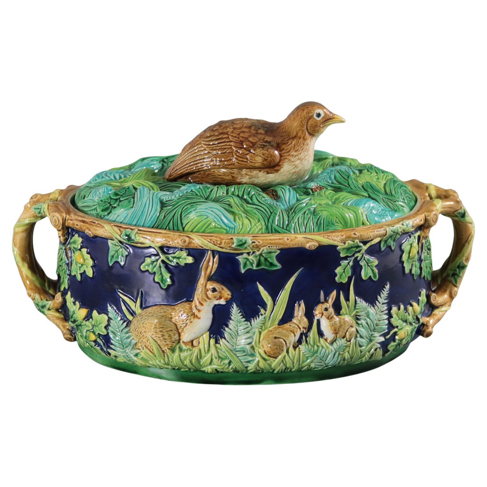 Jones Majolica Partridge Game Pie Dish and Cover For Sale at 1stDibs