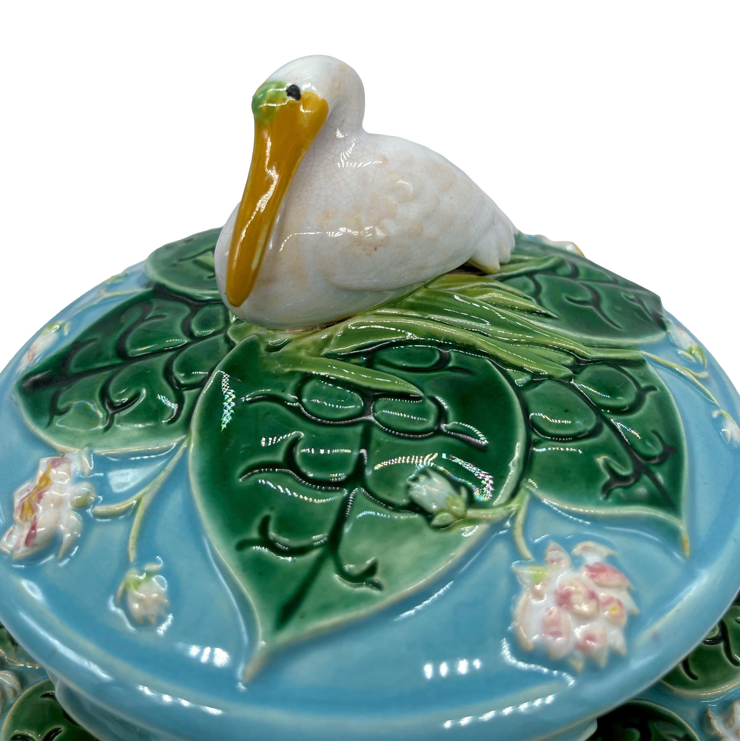 George Jones Majolica Pâté Server with Stand & Cover, 'Stork' Finial, Dated 1875 2