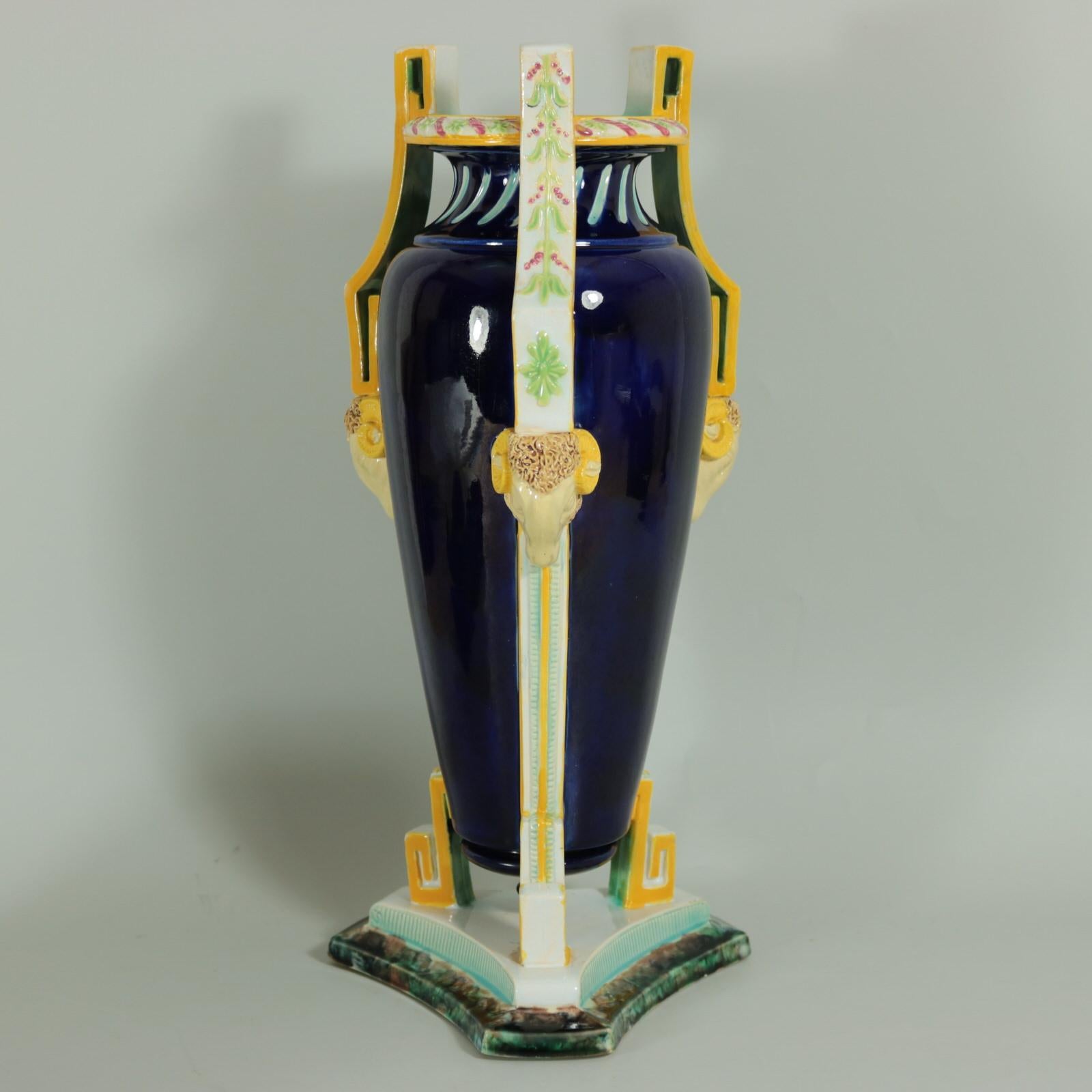 Glazed George Jones Majolica Rams Head Vase
