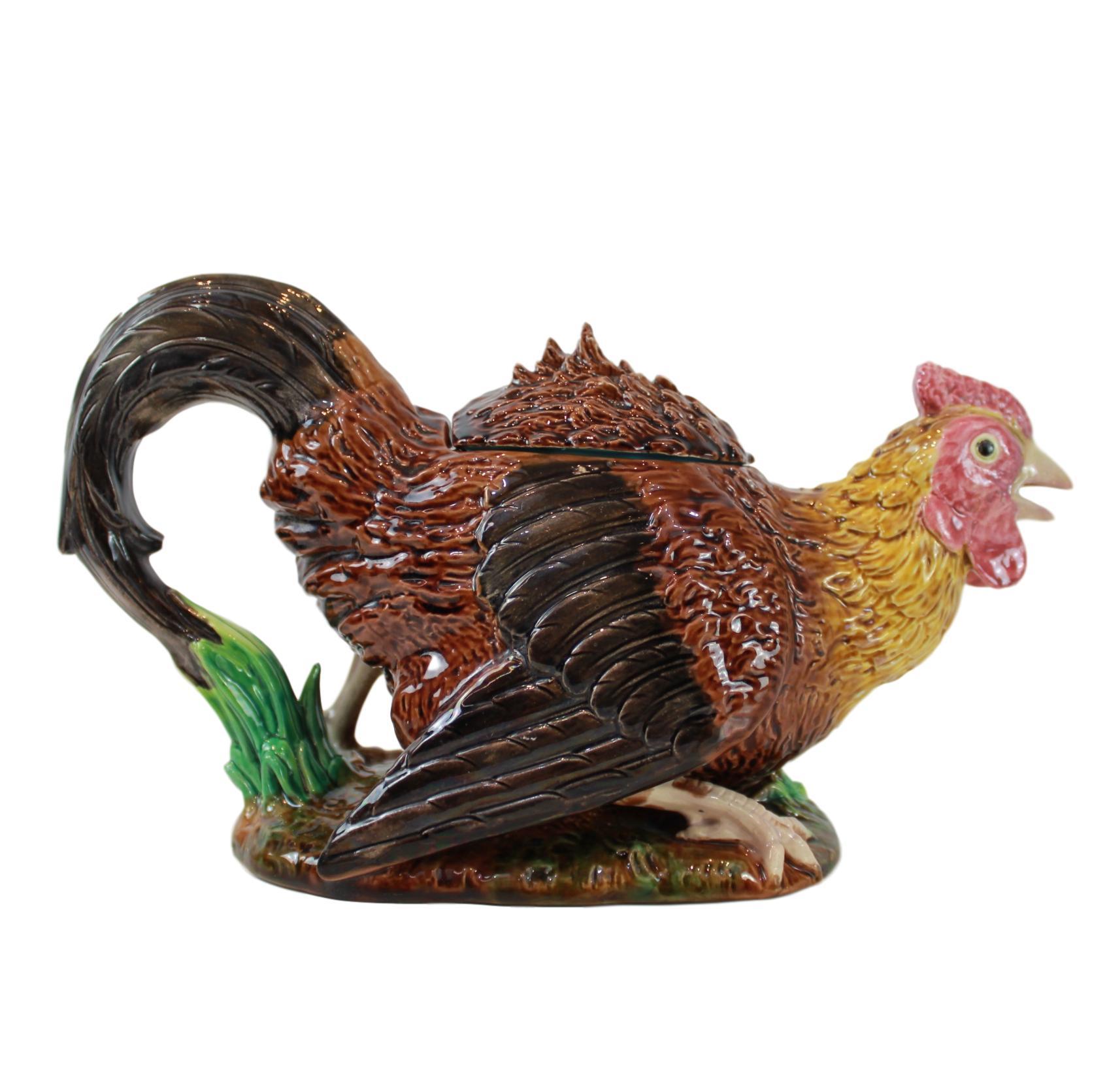 George Jones Majolica Rooster/Cockerel Teapot, English, Dated 1872 2