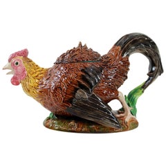 George Jones Majolica Rooster/Cockerel Teapot, English, Dated 1872