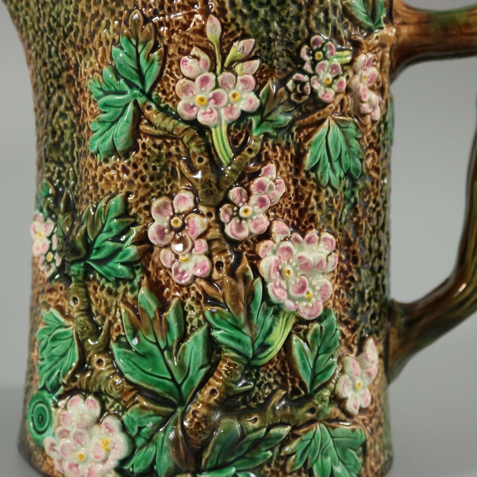 George Jones Majolica Rustic Blossom Pitcher For Sale 3