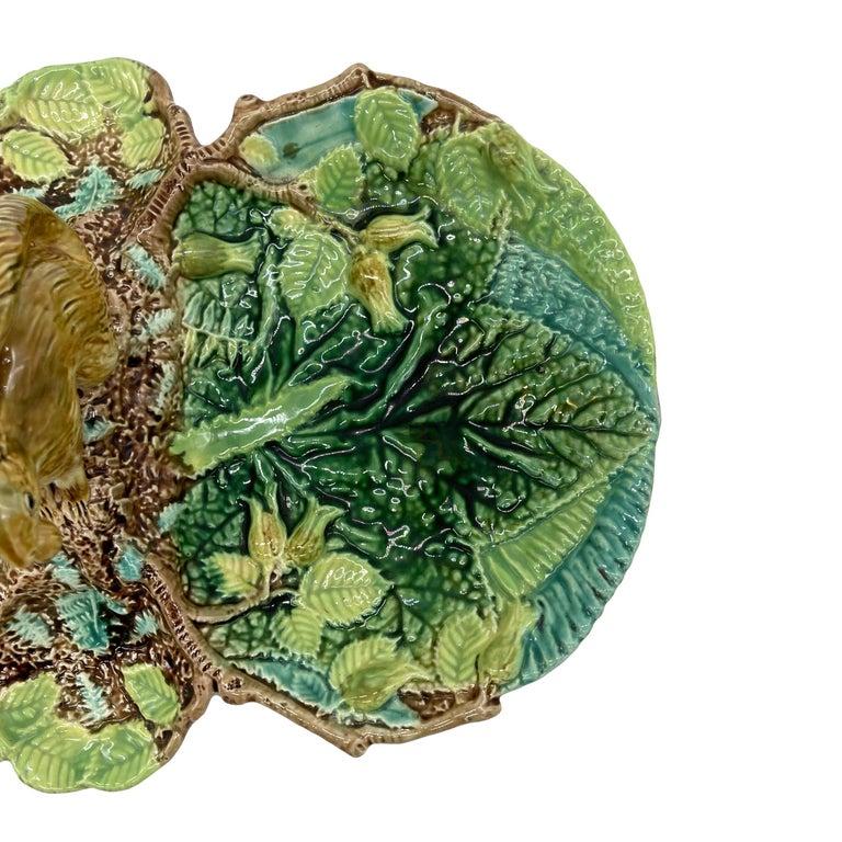 George Jones Majolica Rustic Server, Squirrel with Nut, English, ca. 1873 For Sale 2