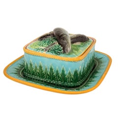 George Jones Majolica Sardine Box on Turquoise Ground, English, ca. 1870