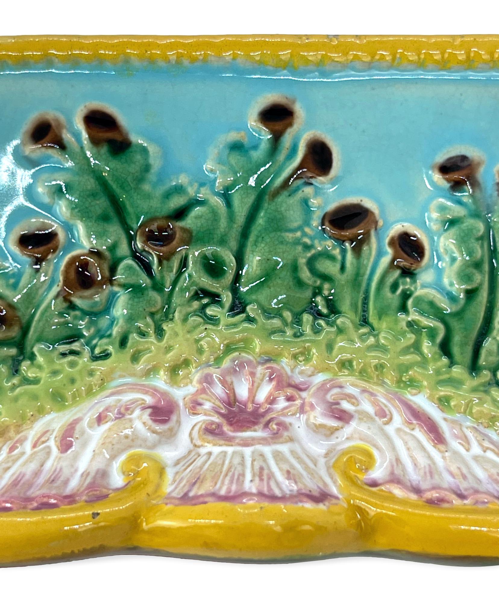 Molded George Jones Majolica Sardine Box with Shells and Seaweed, English, ca. 1867